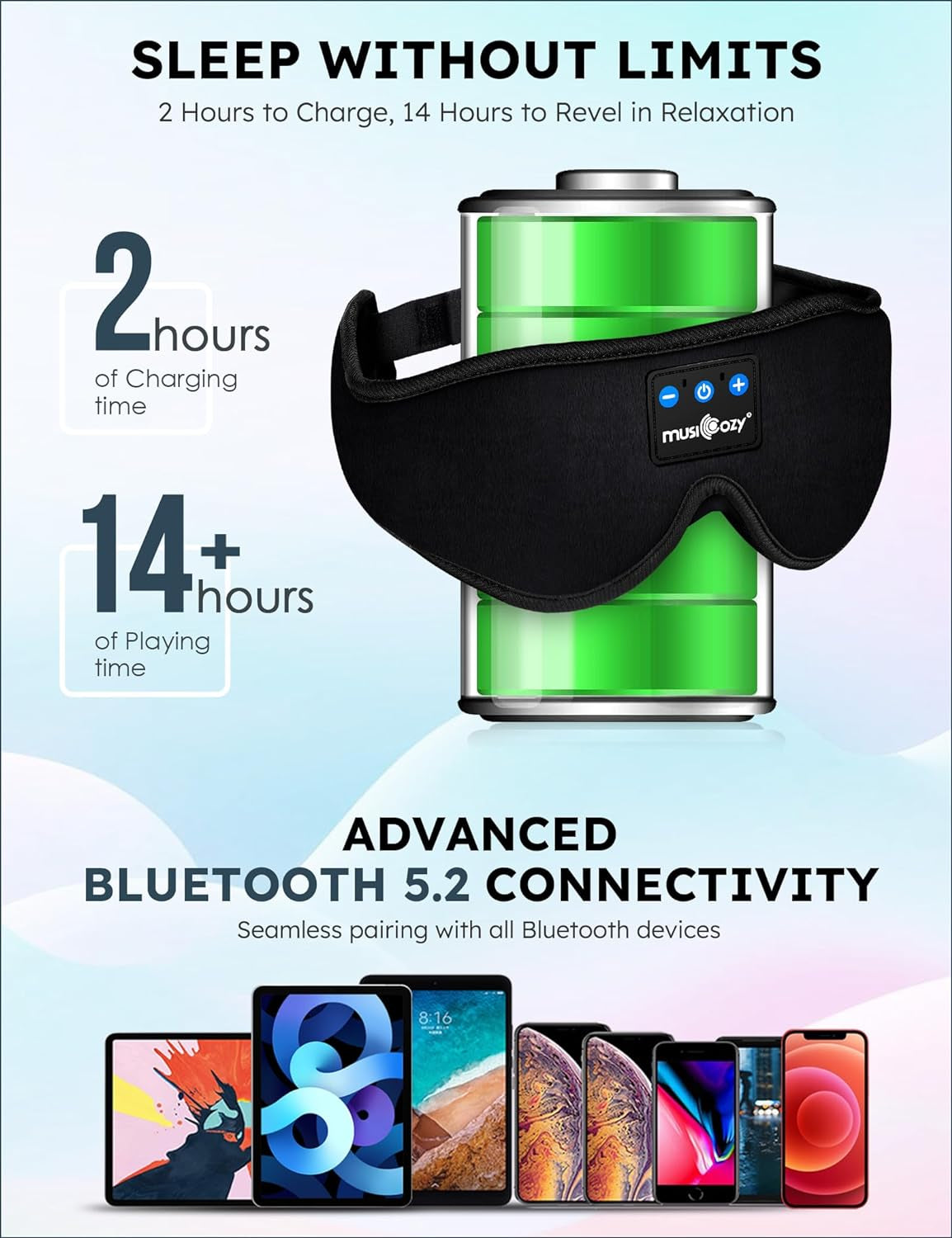 Sleep Headphones Bluetooth 5.2 Headband Sleeping Headphones Sleep Eye Mask, Wireless Music Earbuds Earphones for Side Sleepers Men Women Air Travel Cool Tech Gadgets Unique Gifts