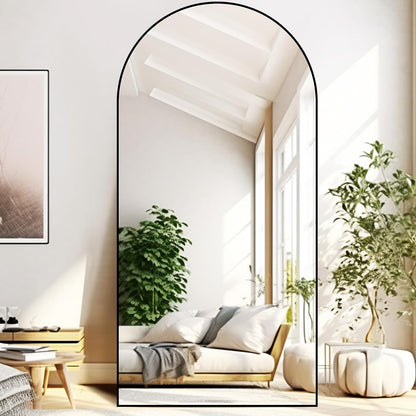 76"X34" Mirror Full Length Arched Large Mirror with Stand Aluminum Alloy Frame Floor Mirror for Living Room, Bedroom Hanging Standing or Leaning Wall-Mounted, Black - Design By Technique