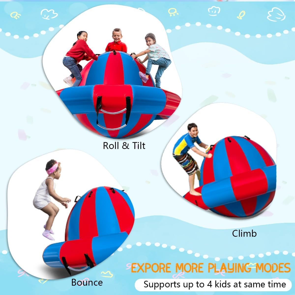 8.2FT Inflatable Dome Rocker Bouncer, Giant Roll and Play Seesaw Rocker with 8 Handles, Max Weig 660Lbs, Blow up Outdoor Toys with Electric Pump, Inflatable Bouncer Holds up to 4 Person