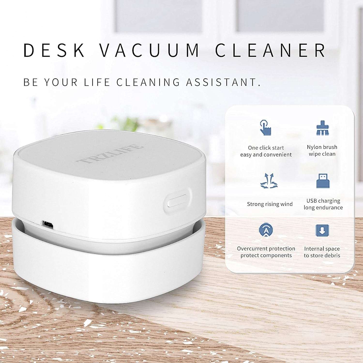 Desk Vacuum, Upgraded Version of Mini Desk Vacuum Cleaner More Durable Desk Accessory Sucks Tiny Items and Crumbs on Desktop Drawer Countertop Ideal Tech White Elephant Gift