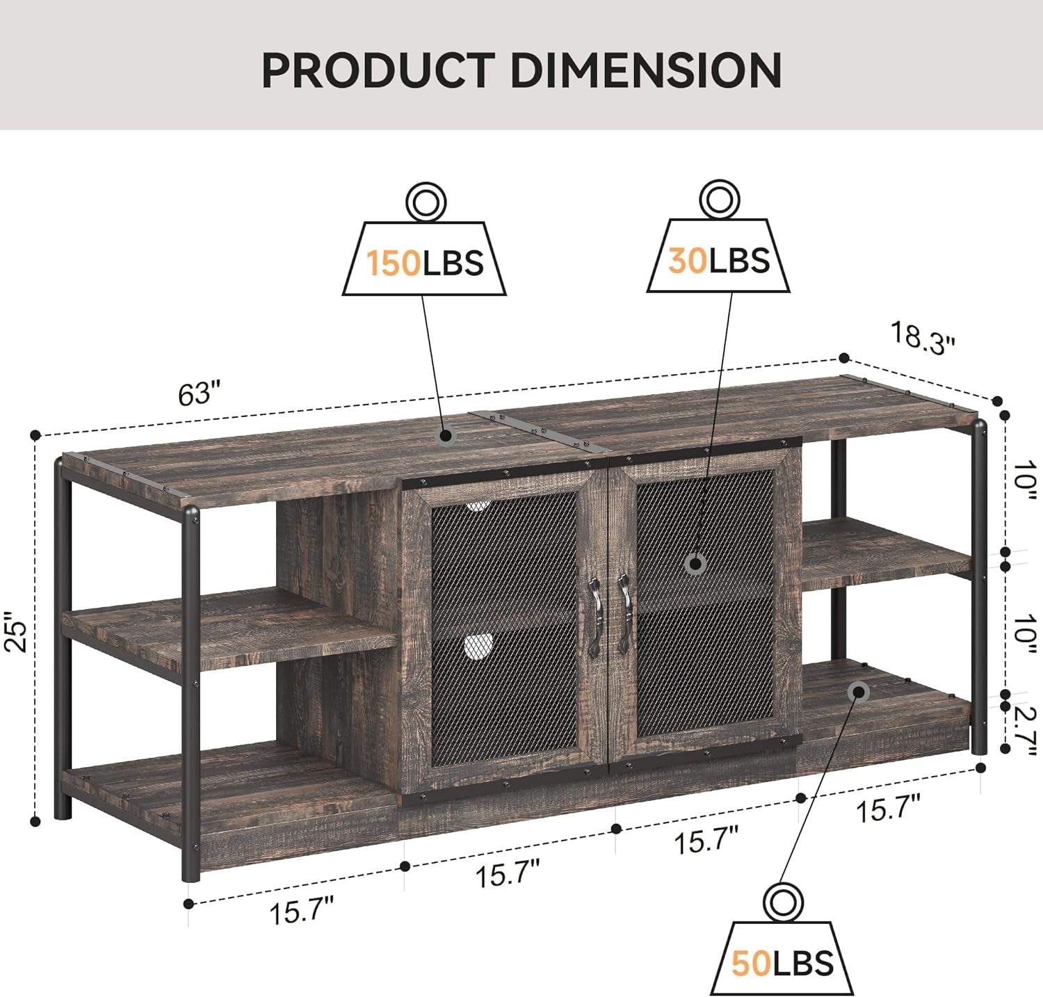 TV Stand for 65 Inch TV with Mesh Door, Industrial TV Entertainment Center with Storage, TV Console Table for Living Room, TV Media Console for Bedroom- Rustic Oak TV Stand