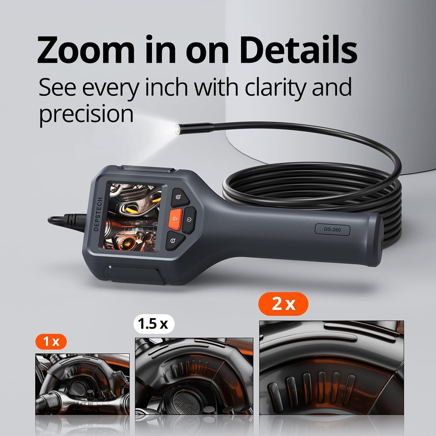 Endoscope Camera with Light, 1080P HD Borescope Inspection Camera with 2X Zoom, IP67 Waterproof Plumbing Snake Camera, 16.5Ft Semi-Rigid Cable, 2.4'' IPS Screen Scope Camera Gadgets for Men