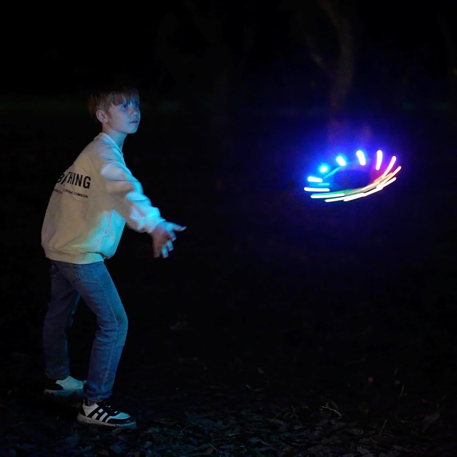 Flying Ring - 12 Leds, Super Bright, Soft, Auto Light Up, Safe, Waterproof, Lightweight Frisbee, Cool Birthday, Camping, Easter Basket Stuffers & Outdoor/Indoor Gift Toy for Boys/Girls/Kids