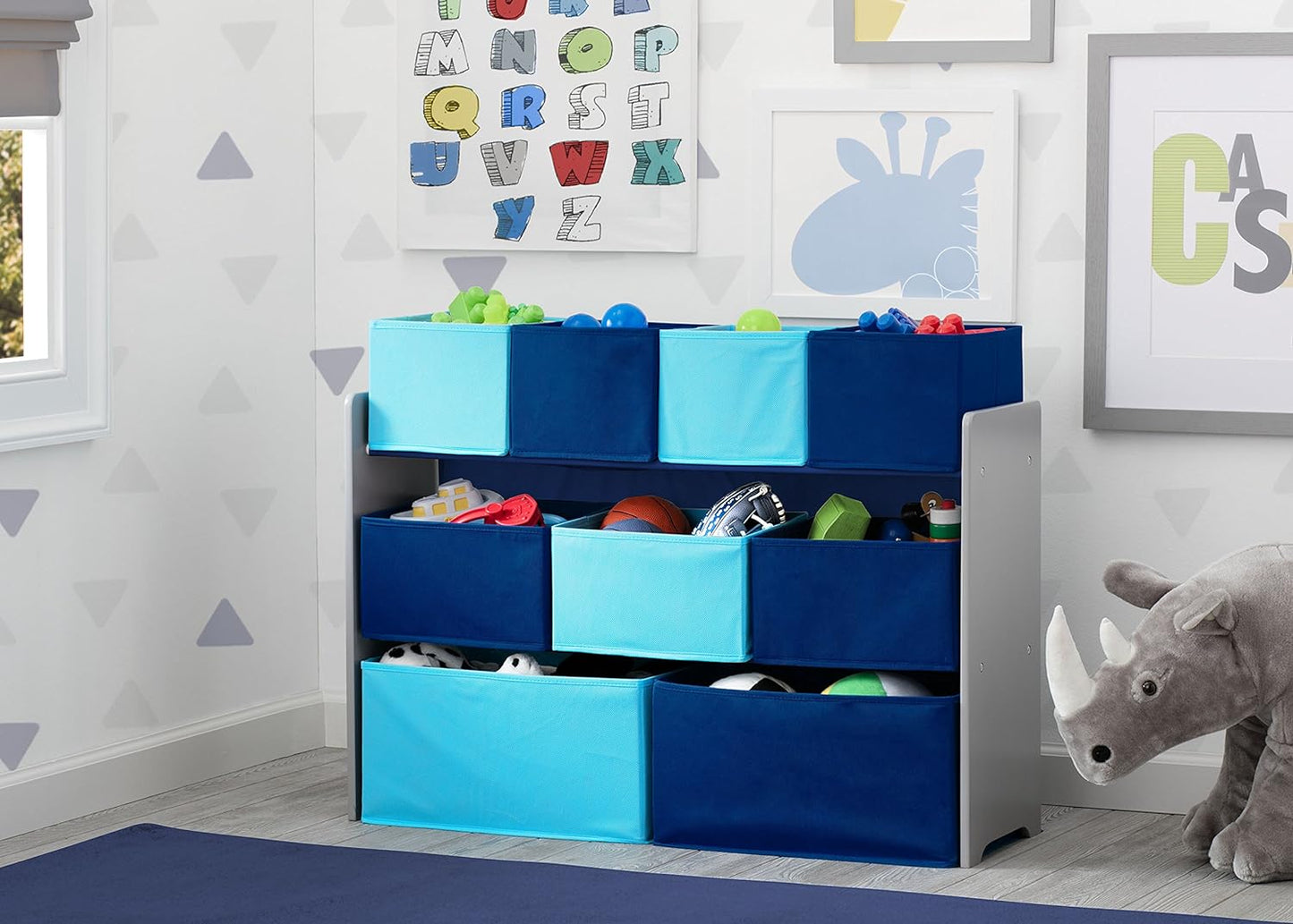 Deluxe Multi-Bin Toy Organizer with Storage Bins - Greenguard Gold Certified, Grey/Blue Bins