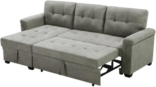 Lucca Light Gray Fabric Reversible Sectional Sleeper Sofa Chaise with Storage