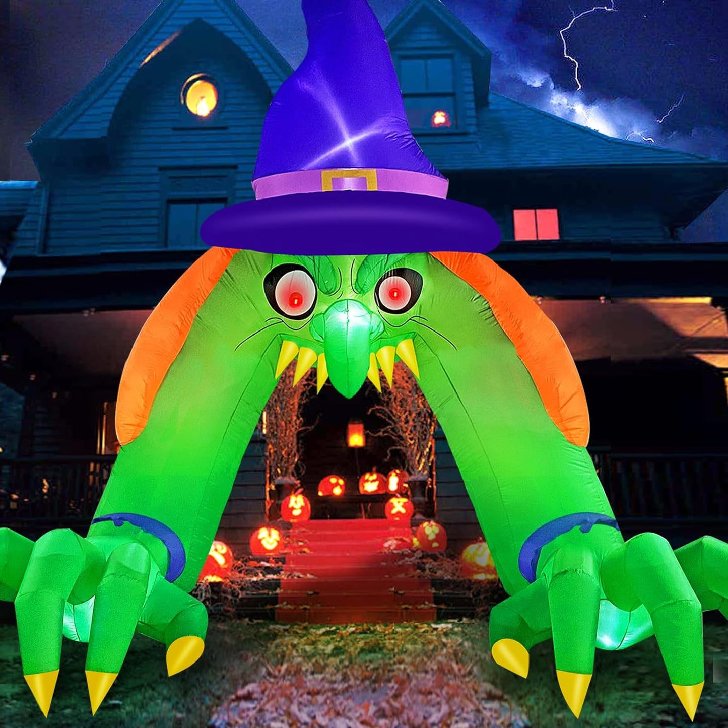 Halloween Inflatables 12FT Green Witch Archway Outdoor Decorations with Glowing Red Eyes, Build-In Leds & Tethers Stakes Halloween Blow Ups Arch for Yard, Indoor, Party, Garden, Lawn Decor