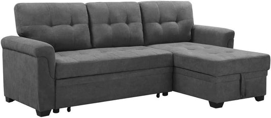 Lucca Gray Fabric Reversible Sectional Sleeper Sofa Chaise with Storage