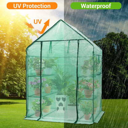 Greenhouse for Outdoors with Mesh Side Windows, 3 Tiers 4 Shelves Small Walk-In Green House Plant Stands Plastic PE Cover outside Portable Warm House for Seedling Flowers Growing, 4.8X2.5X6.4 FT - Design By Technique