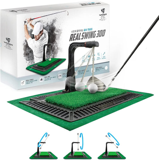 Real Swing 300 Golf Swing & Hitting Trainer, True Impact, Checking Path after Swing Practice Mat Groover Training Aid, Height Adjustable