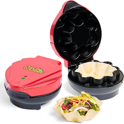 Taco Tuesday Tortilla Bowl Maker for Baked Taco Bowls, Tostadas, Salads, Dips, Appetizers, and Desserts, 8 to 10 Inch Tortillas, Red