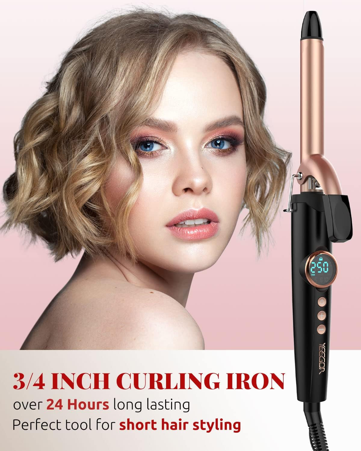 3-4 Inch Tourmaline Ceramic Hair Iron for Short Hair - Smart Capsule round Display, 30S Instant Heating, Precise Temperature Control, International Voltage Compatible