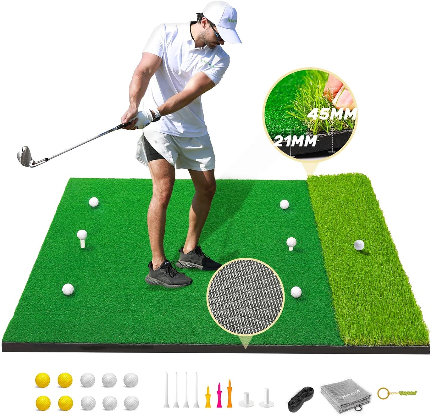 Pro Thickened Golf Mat Set - 5X4Ft | Premium Indoor/Outdoor Training for Precision Golf Shots | Multiple Turf Options | High-Elastic, Non-Slip Base | Perfect Golf Gift | Hitting Practice