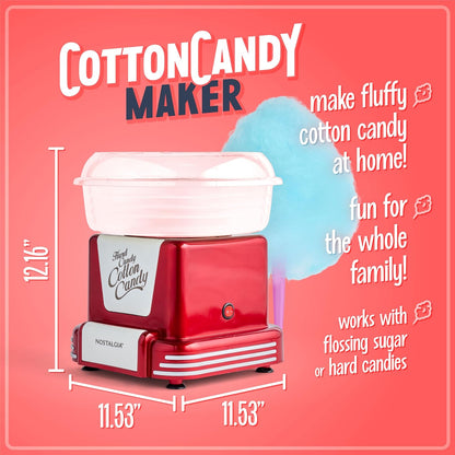 Cotton Candy Machine - Retro Cotton Candy Machine for Kids with 2 Reusable Cones, 1 Sugar Scoop, and 1 Extractor Head – Red