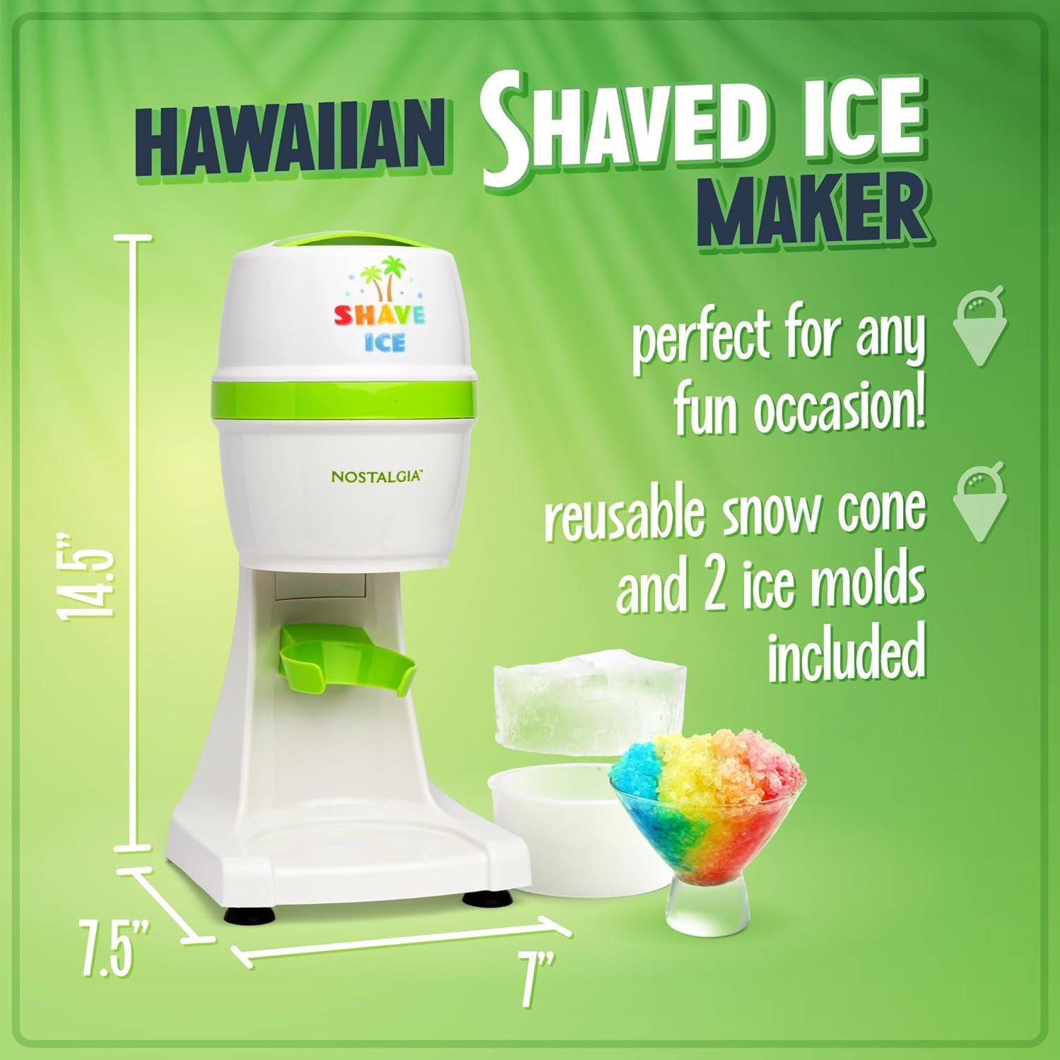 Snow Cone Shaved Retro Table-Top Slushie Machine-Includes 1 Reusable Plastic Cup and Ice Molds, Hawaiian