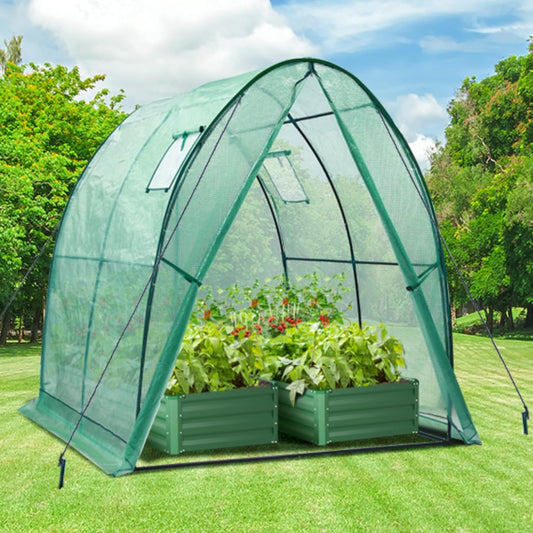 Portable Tunnel Greenhouse Outdoor: Heavy Duty Small Walk in Green House with Mesh Windows, Reinforced Metal Base Durable Plastic PE Cover for Outside, Free Tool to Install, 5.9X5.9X6.6 FT - Design By Technique