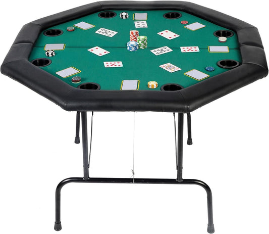Poker Table Folding Casino Poker Table Texas Hold’Em Poker Table Foldable, Felt Top Board Game Table with Plastic Cup Holders
