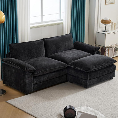 85.4" Convertible Sectional Sofa,L-Shape Deep Seat Sofa Couch for Living Room,Modern Chenille 2 Seat Loveseat Sofa with Ottoman for Small Space(Black, 85.4")