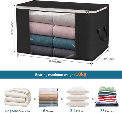 Large Storage Bags, 6 Pack Clothes Storage Bins Foldable Closet Organizers Storage Containers with Durable Handles Thick Fabric for Blanket Comforter Clothing Bedding 90L (Black)