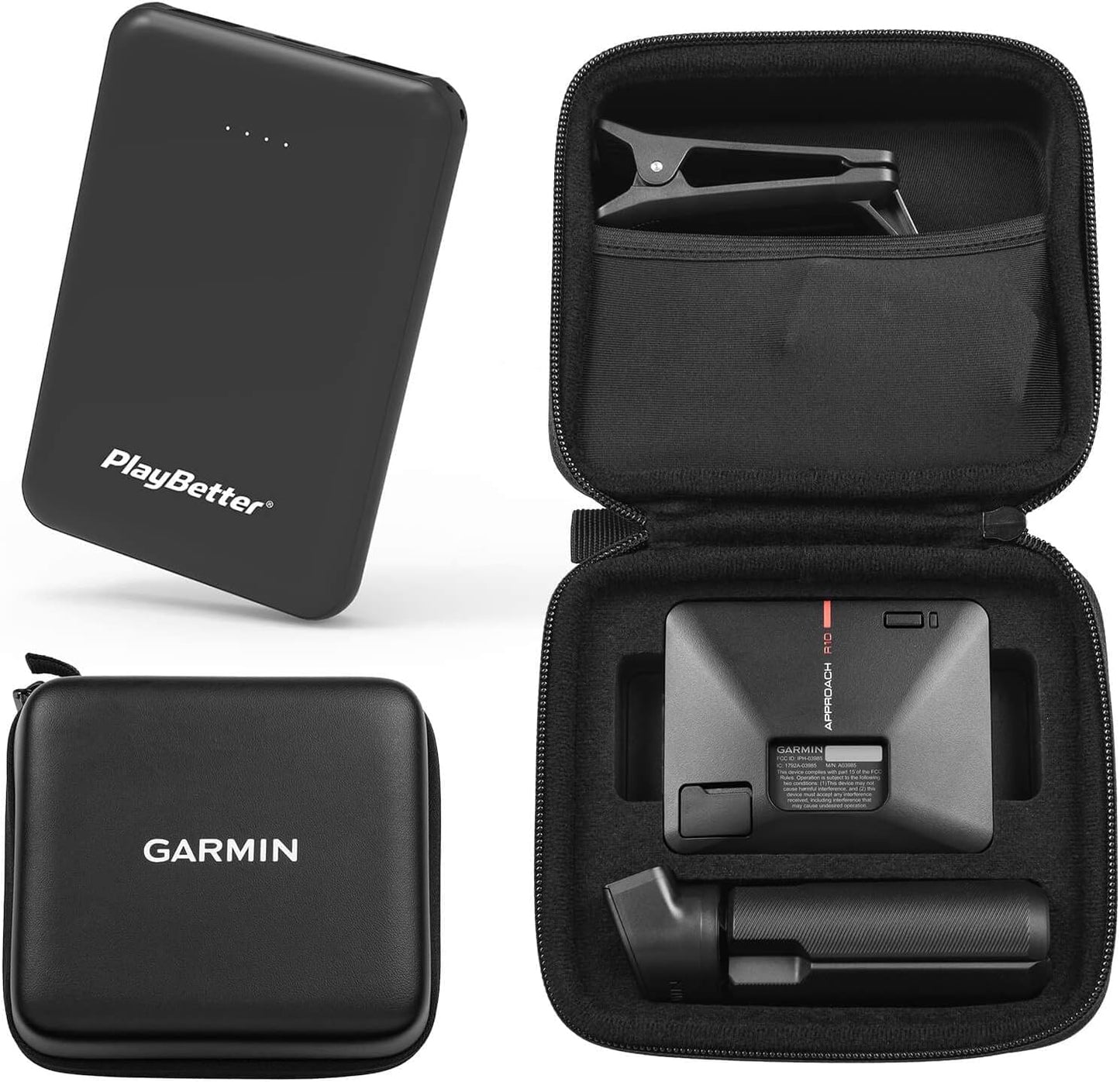 Garmin Approach R10 Portable Golf Launch Monitor & Simulator Bundle - Great for Home, Outdoor & Indoor, Projector Compatible - Includes  Portable Charger, Case, Tripod & Adapter