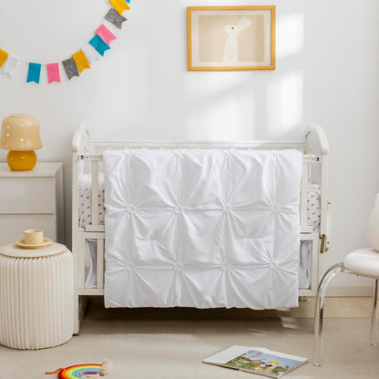 Pintuck Pinch Pleat Crib Bedding Set for Girls, 3 Pieces Baby Girl Crib Bedding Set, Crib Skirt, Blanket and Crib Sheet, Crib Sets for Girls, Baby Bedding, Cream