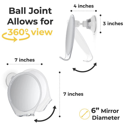 Shower Mirror Fogless for Shaving - with Suction, Razor Holder & Swivel, Small Mirror, Accessories, Bathroom Holds Razors (White)