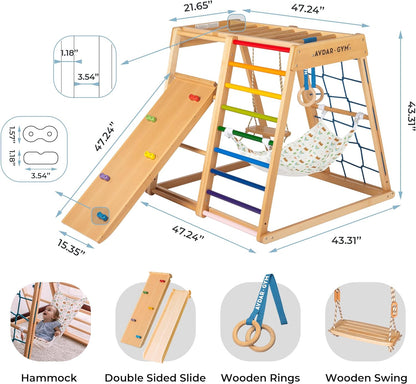 Indoor Jungle Gym, 8-In-1 Beechwood Toddler Climber Playset, Wooden Montessori Indoor Playground for Kids, Easy Assembly, Safe & Sustainable