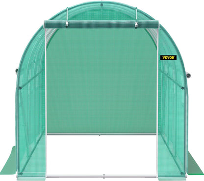 12 X 7 X 7 Ft Walk-In Tunnel Greenhouse, Portable Plant Hot House W/ Galvanized Steel Hoops, 1 Top Beam, 2 Diagonal Poles, 2 Zippered Doors & 6 Roll-Up Windows, Green - Design By Technique