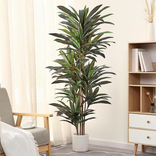 Dracaena Artificial Plant 6Ft Red Yucca Silk Tree Faux Plants Indoor Tall Fake House Floor Plants Realistic Artificial Trees for Home Office Decor Indoor Outdoor Housewarming Gift