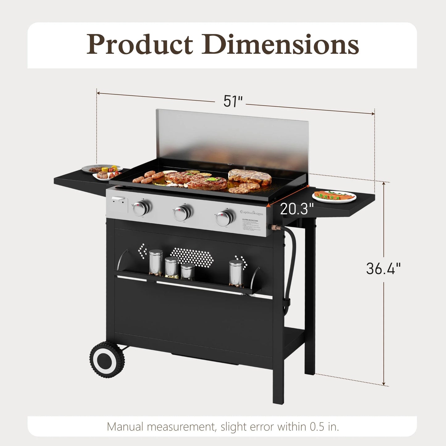 3-Burner Propane Gas Griddle Outdoor Flat Top Gas Grill Can Be Detached Table Top Griddle for Camping