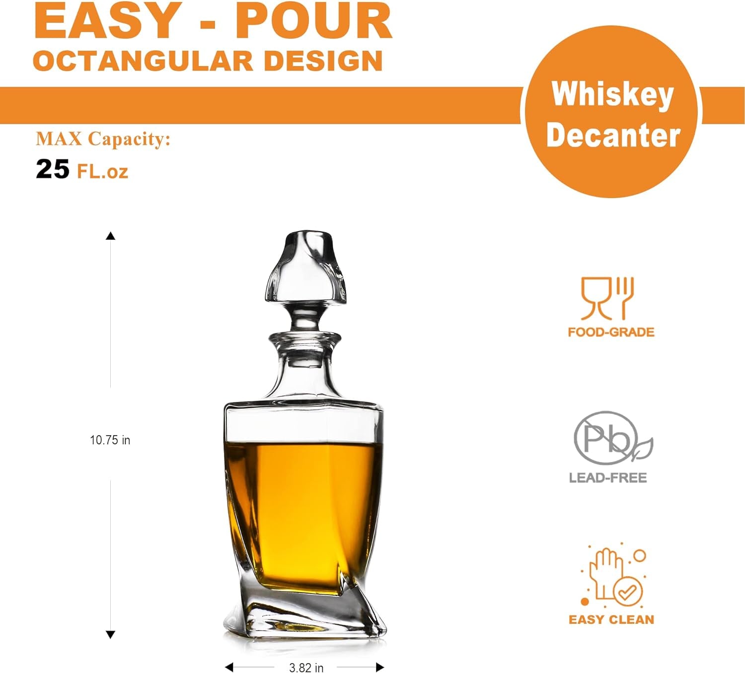 Whiskey Decanter,Twisted Whiskey Decanter with Stopper,Premium 25 Oz Whiskey Decanter for Liquor Scotch Bourbon Vodka Brandy or Wine Clear