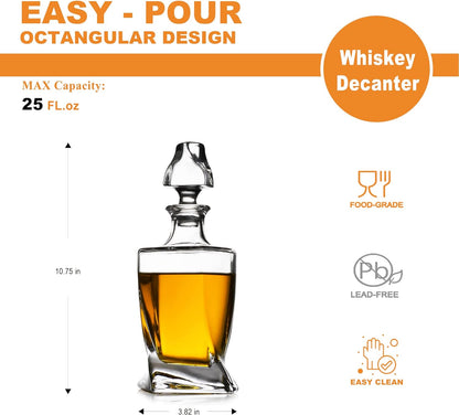 Whiskey Decanter,Twisted Whiskey Decanter with Stopper,Premium 25 Oz Whiskey Decanter for Liquor Scotch Bourbon Vodka Brandy or Wine Clear