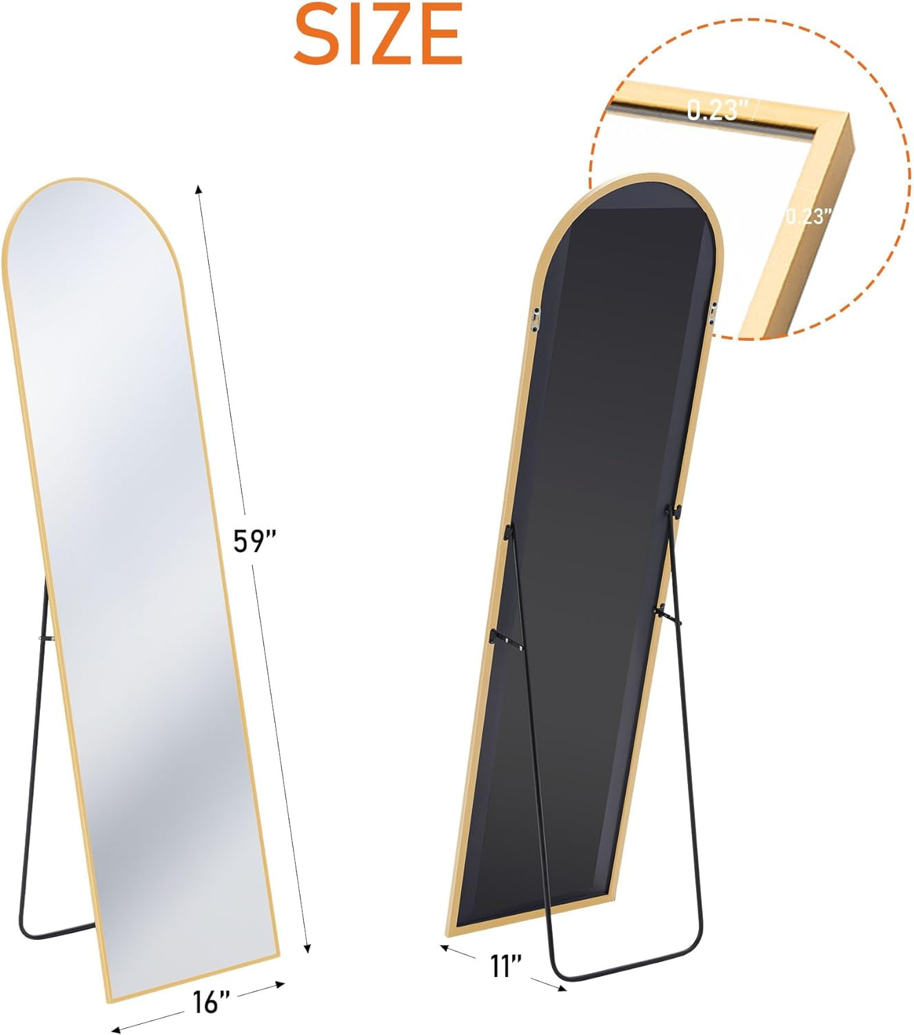 Arched Full Length Mirror 59"X16" Full Body Floor Mirror Standing Hanging or Leaning Wall, Arch Wall Mirror with Stand Aluminum Alloy Thin Frame for Bedroom Cloakroom Living Room,Gold