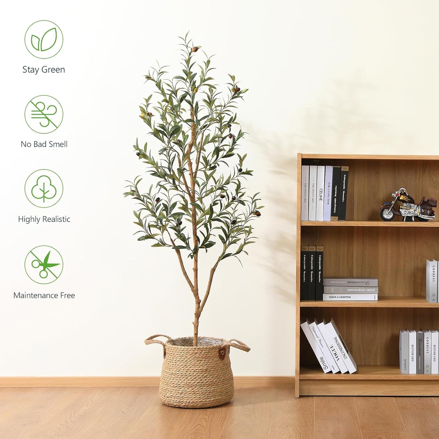 Artificial Olive Tree 5FT Tall Faux Silk Plant for Home Office Decor Indoor Fake Potted Tree with Natural Wood Trunk and Lifelike Fruits