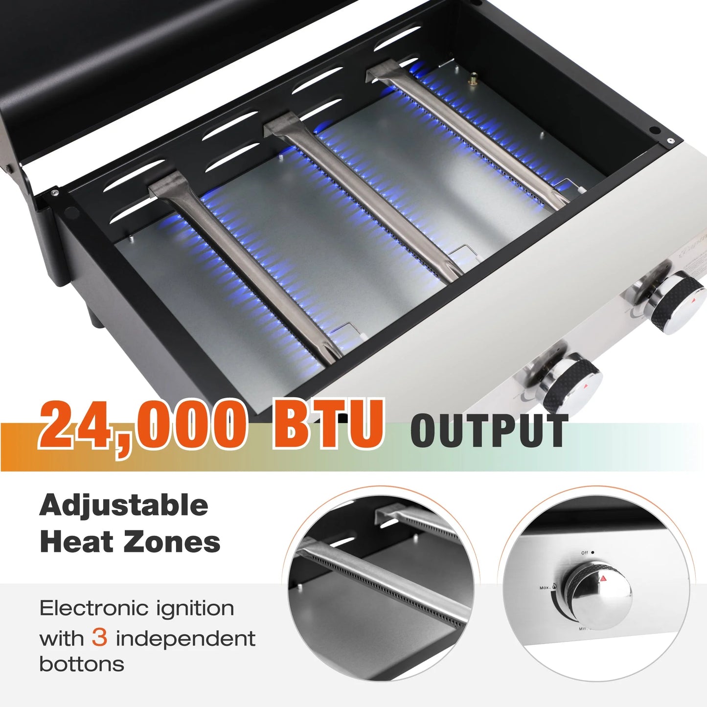 3-Burners Gas Griddle Portable Flat Table Top BBQ Grill 24,000 BTU