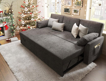 Sleeper Sofa, Sofa Bed- 2 in 1 Pull Out Couch Bed with Storage Chaise for Living Room, Sofa Sleeper with Pull Out Bed, Grey Linen Couch