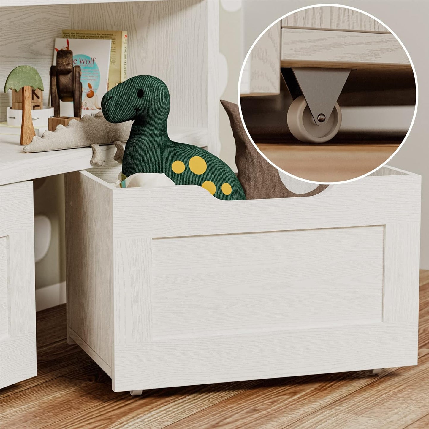 Toy Storage Organizer for Boys and Girls with Drawers, Floor Toy Box with Wheels and Open Shelf, Storage Chest for Nursery, Playroom and Bedroom, White