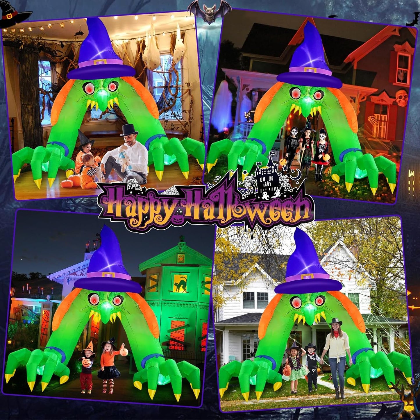 Halloween Inflatables 12FT Green Witch Archway Outdoor Decorations with Glowing Red Eyes, Build-In Leds & Tethers Stakes Halloween Blow Ups Arch for Yard, Indoor, Party, Garden, Lawn Decor