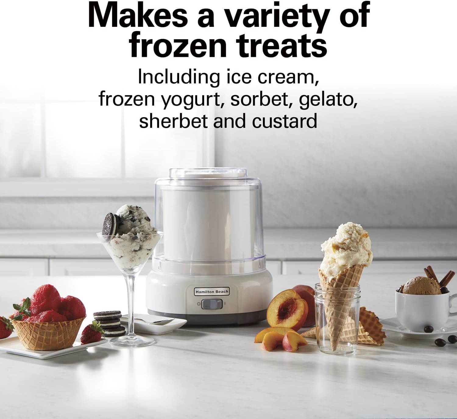 Electric Automatic Ice Cream Maker, Frozen Yogurt, Sorbet, Custard 1.5 Quart, White (68880)