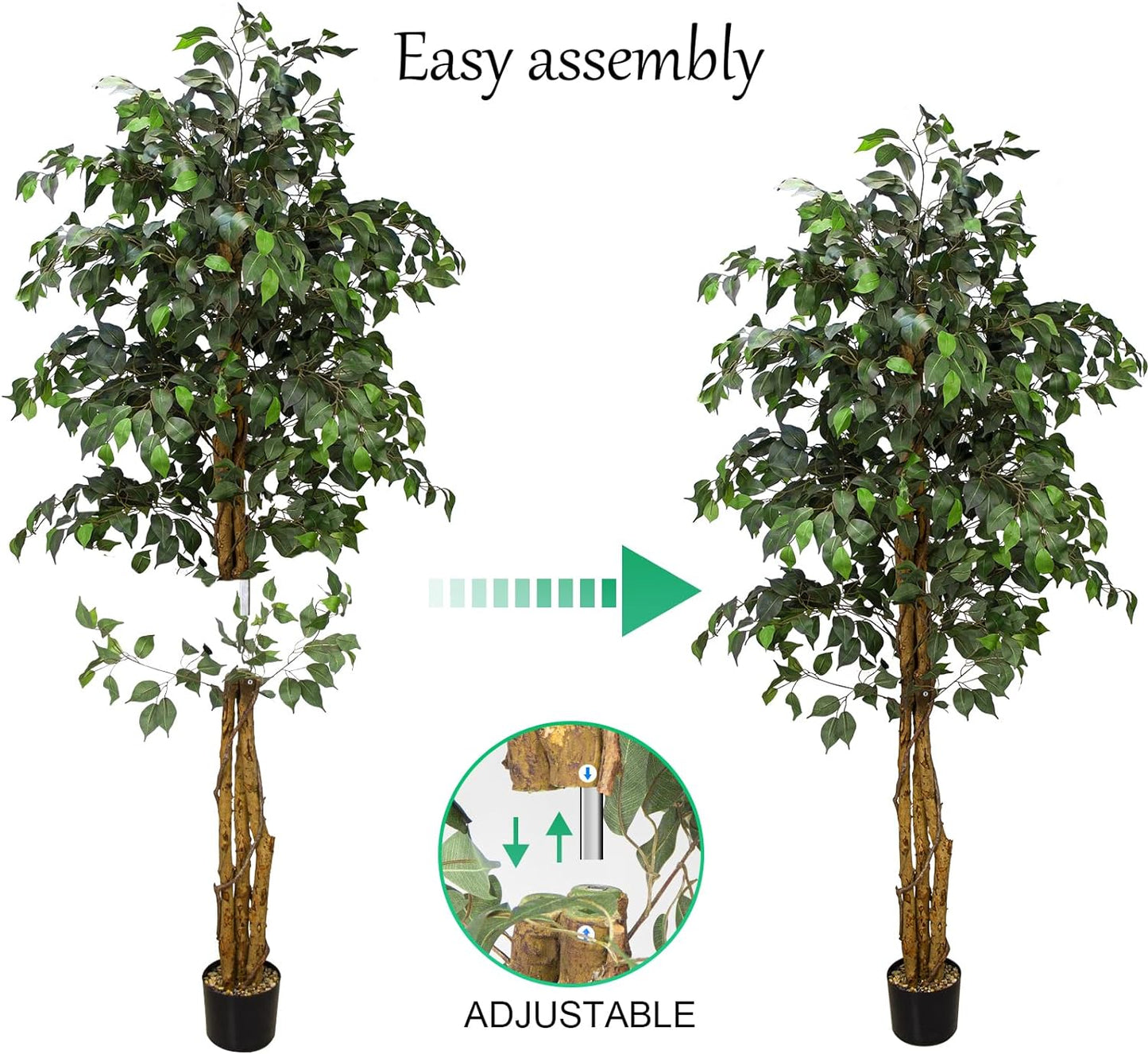 6.2FT Artificial Ficus Silk Tree (75In) with Plastic Nursery Pot, Fake Plant for Living Room Balcony Corner Decor,Indoor-Outdoor Use, 75 Inch