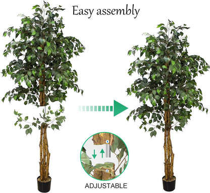 6.2FT Artificial Ficus Silk Tree (75In) with Plastic Nursery Pot, Fake Plant for Living Room Balcony Corner Decor,Indoor-Outdoor Use, 75 Inch