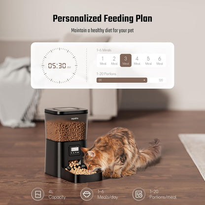 Automatic Cat Food Dispenser: Automatic Cat Feeder- 4L Timed Pet Feeder 1-6 Meals Portion Control for Cat& Small Dog| Auto Cat Feeder Freshness and Safety Dry Food with 10S Voice Record