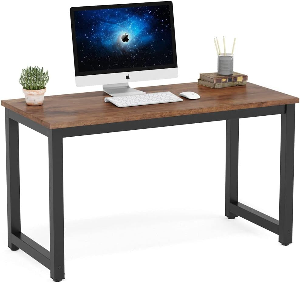 Modern Simple Computer Desk, 47 Inch Vintage Office Desk Computer Table, Study Writing Study Desk Workstation for Home Office, Rustic Brown