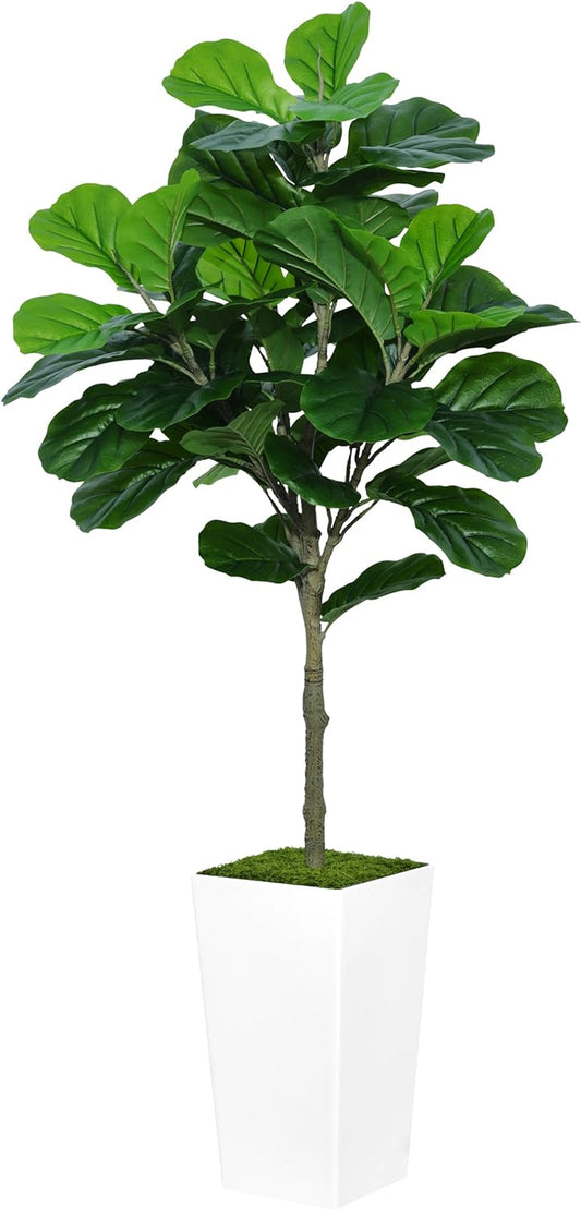 Fiddle Leaf Fig Tree Artificial 5FT - Faux Fiddle Leaf Fig Tree with White Tall Planter - Fake Ficus Lyrata Floor Plant Potted - Artificial Fig Tree for Home Office Living Room Decor Indoor