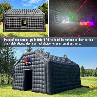 Large Black Inflatable Night Club 20X16.5X12Ft Disco Cube Gazebo Event House with Logo Area Portable Inflatable Party Tent for Birthday, School Events, Back Yard Party, Rental Business