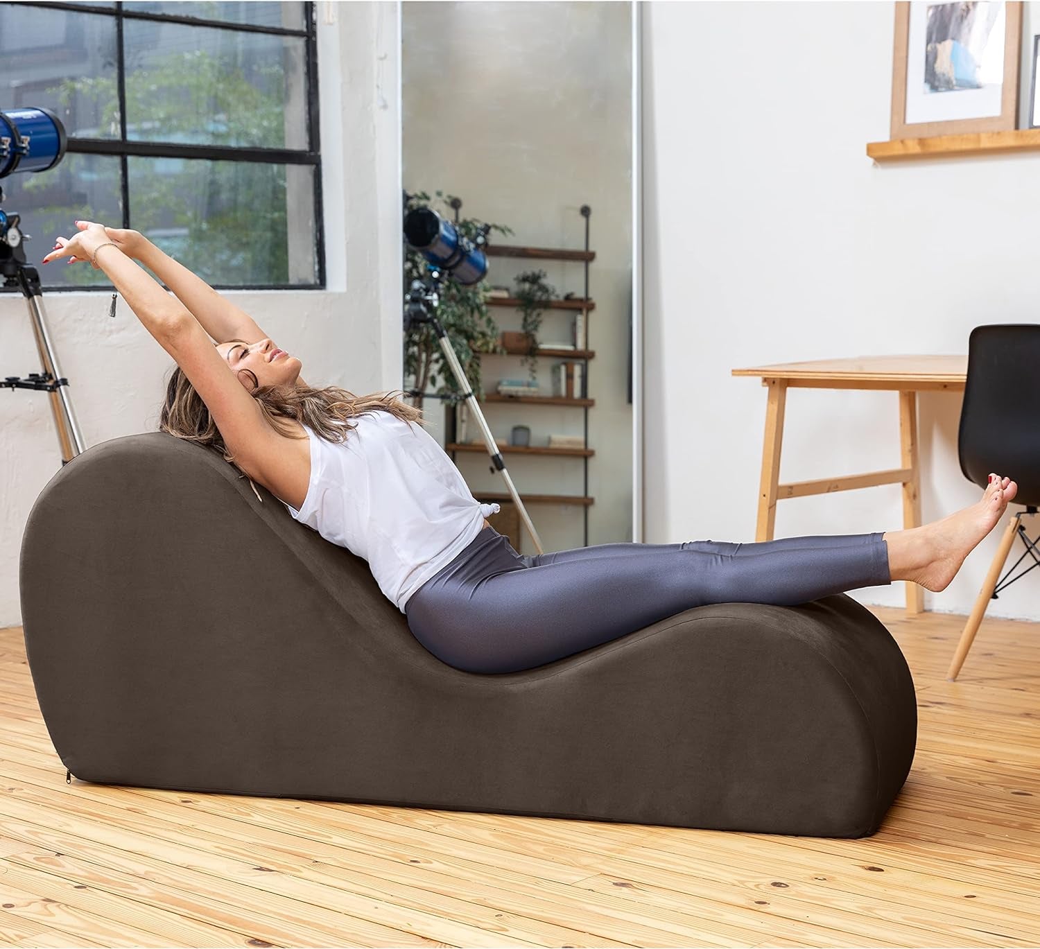 Sleek Chaise Lounge for Yoga-Made in the Usa-For Stretching, Relaxation, Exercise & More, 60D X 18W X 26H Inch, Brown