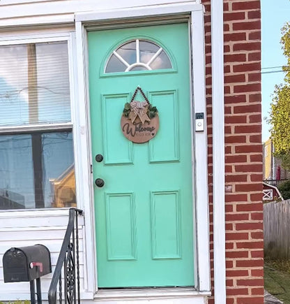 3D Welcome Sign for Front Door | Home/Farmhouse Porch Décor Wooden Hanging Sign with Artificial Leaves and Rustic Beads | Christmas Classroom |12" Round