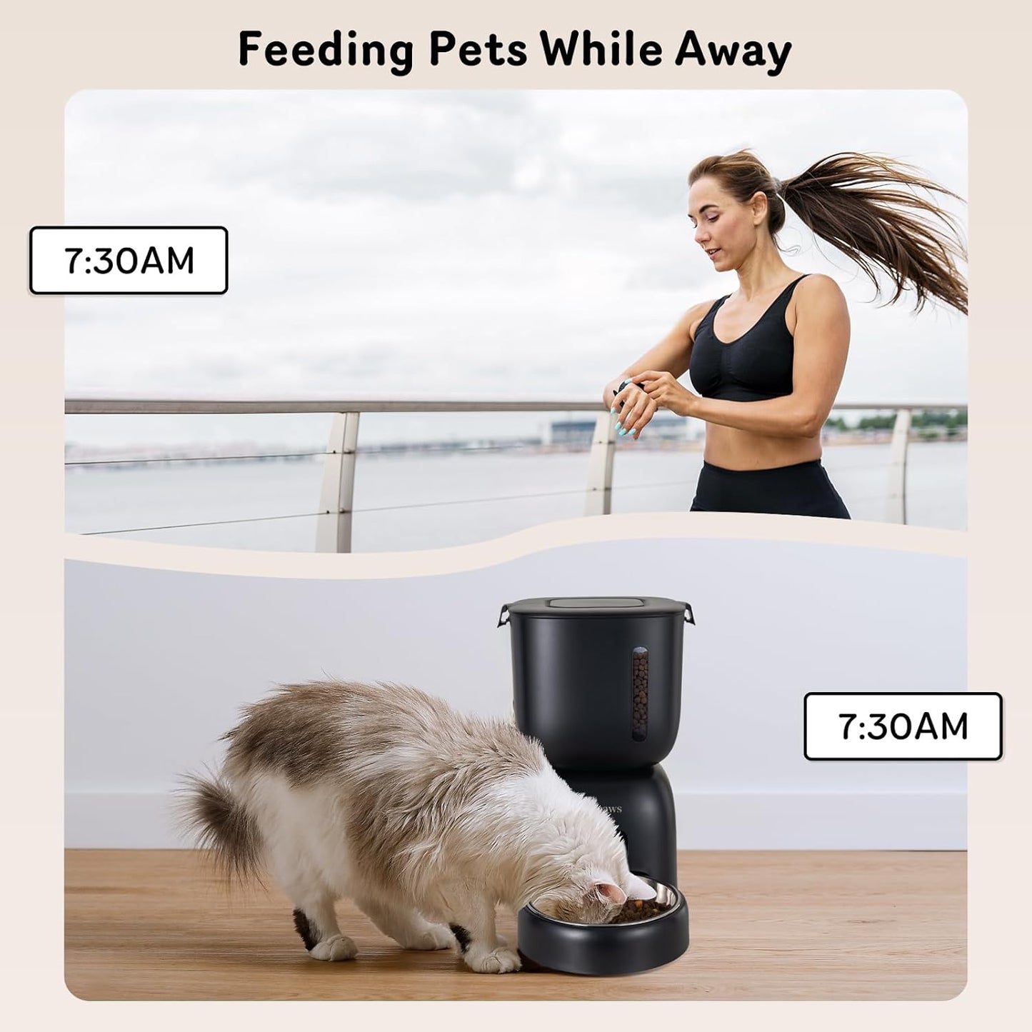 Automatic Cat Feeder and Cat Water Dispenser FW1, Wire or Battery Cat Food Dispenser Timer Pet Feeder - Locking Lid, Desiccant Bag, Programmable Portion Control, 4 Daily Meals, 10S Voice Recorder