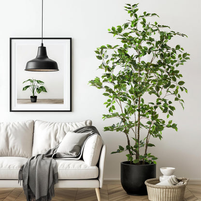 6Ft Fake Ficus Tree-Clear Texture,Faux Ficus Tree,Fake Tree Artificial Tree Indoor for Home Decor Indoor,Living Room Corner Decor（No Planter