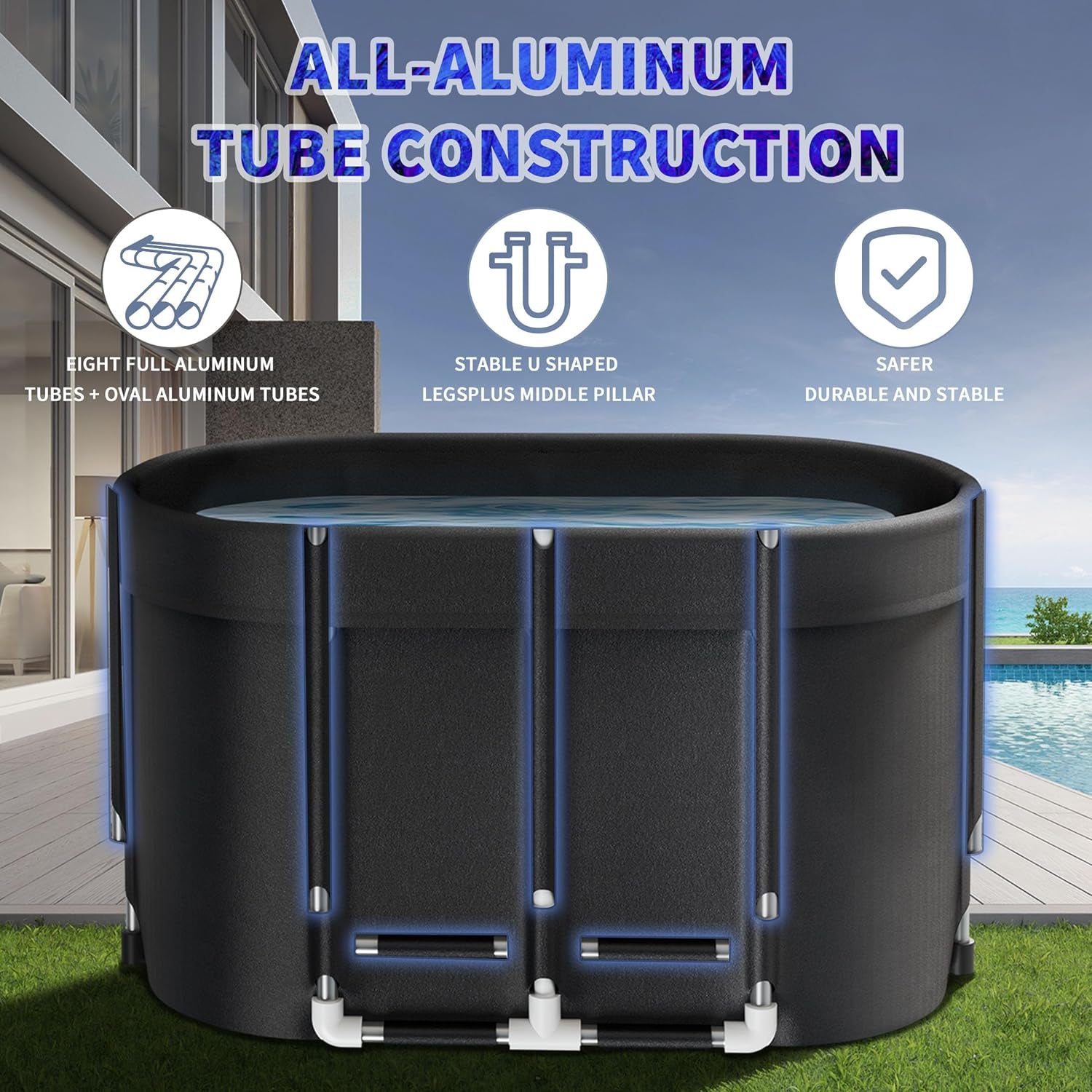 Ice Bath Tub for Athletes -Oval Large Collapsible Hot Tub Portable Cold Plunge for Outdoor Garden Yard Gym, Upgraded All-Aluminum Frame Collapsible Bath for Adults at Home and Outdoors