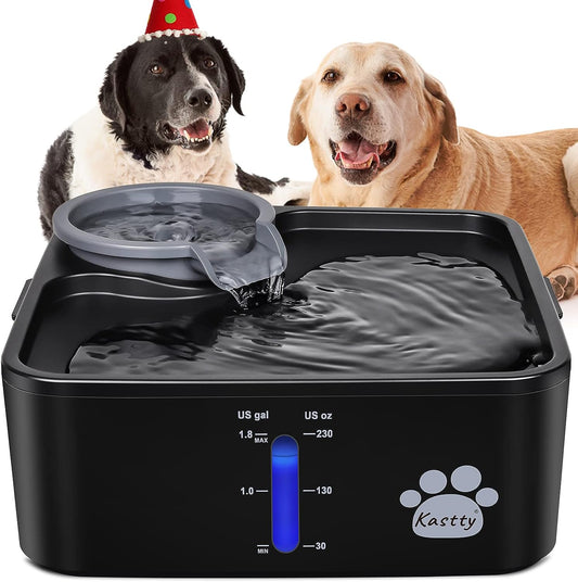 2 Gallon Dog Water Fountain Ultra Large/Wide Pet Fountain Bpa-Free Premium Cat Fountain with 5 Filtration& Smart Safe Pump& LED Shortage Reminder, Great for Large Dogs Cats& Multi-Pet Home